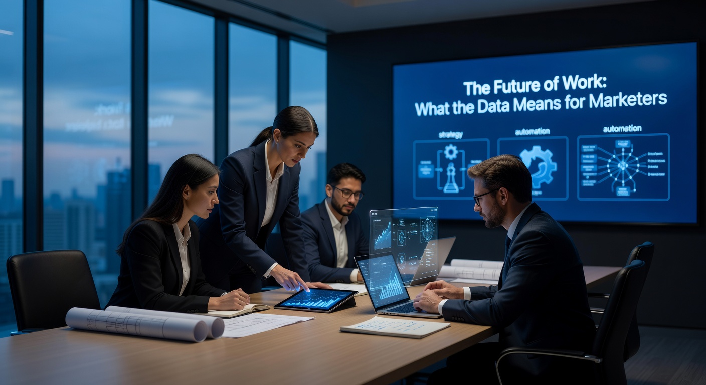 Team reviewing future of work data for marketers