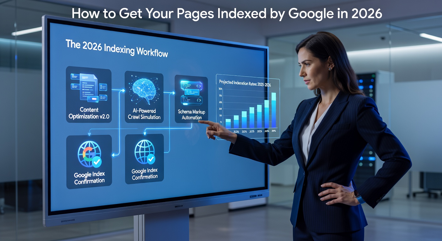 Presentation showing the 2026 workflow to get pages indexed by Google