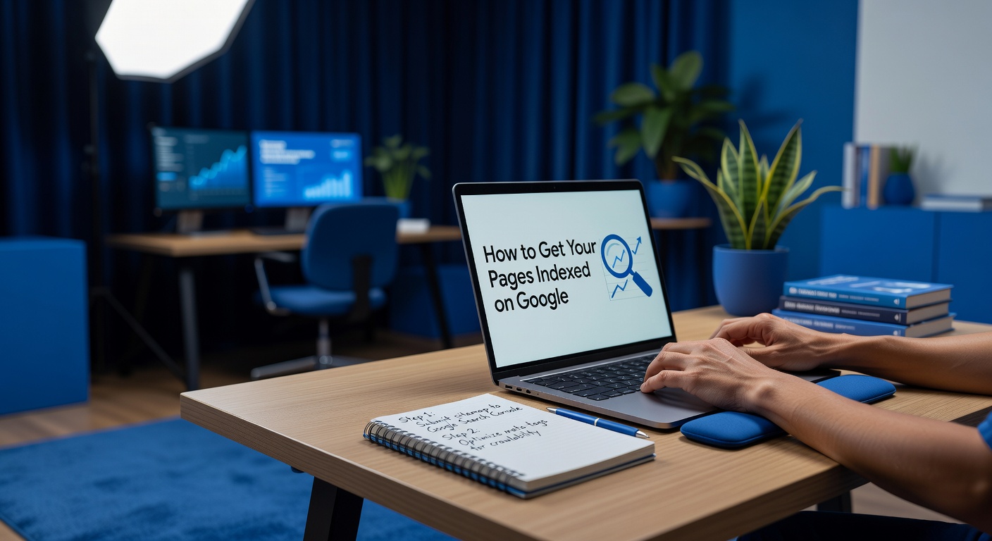 Laptop showing a guide to getting pages indexed on Google
