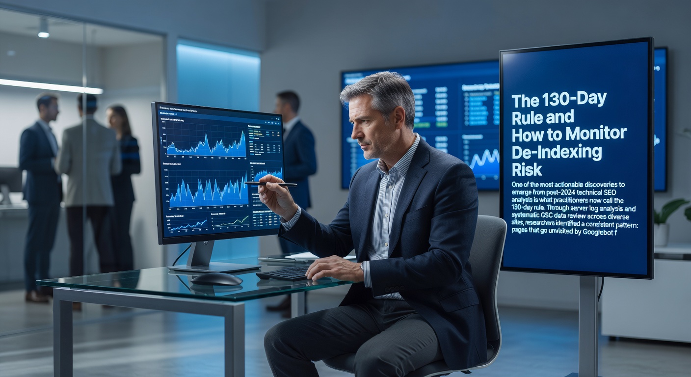Analyst monitoring crawl recency and de-indexing risk dashboards