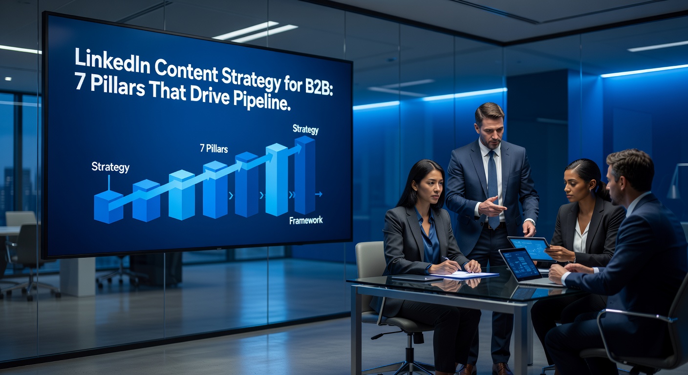 B2B team reviewing a LinkedIn content strategy pipeline framework